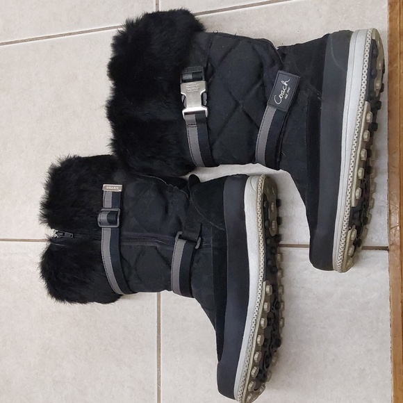 Woman’s Coach black Marietta winter boots with fur tops size 7.5 - Picture 1 of 16